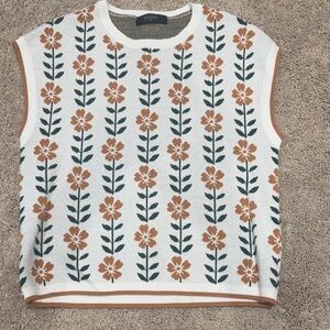 Floral Knit Sleeveless Top - White and Orange